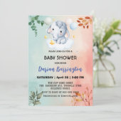 Niedliche Elefant Cam Blume Babydusche Jungs Einladung (Stehend Vorderseite)