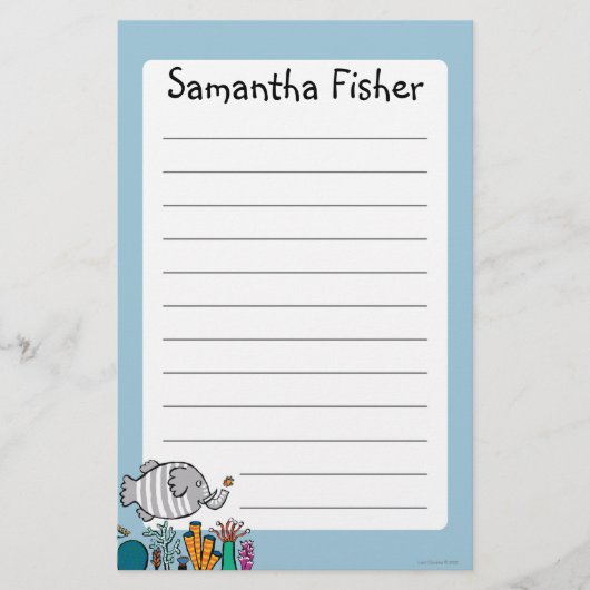 Niedliche Elefant-Fisch-Szene mit Koralle Briefpapier (Vorderseite)