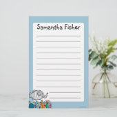 Niedliche Elefant-Fisch-Szene mit Koralle Briefpapier (Stehend Vorderseite)