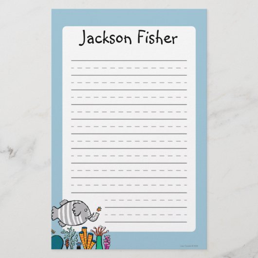 Niedliche Elefant-Fisch-Szene mit Koralle Briefpapier (Vorderseite)