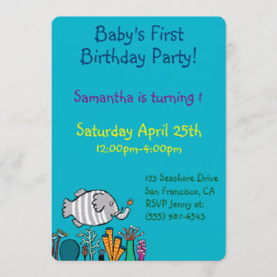 Niedliche Elefant-Fisch-Szene mit Koralle Einladung