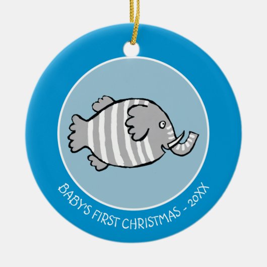 Niedliche Elefant-Fisch-Szene mit Koralle Keramik Ornament (Vorne)