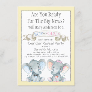 Niedliche Elefant Gender Reveal Baby Shower Einlad Einladung