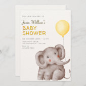 Niedliche Elefant- und Ballonbabydusche Einladung (Vorne/Hinten)