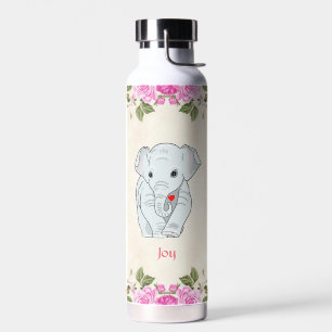Niedliche Elefant und rosa Blumen Wasserflasche Trinkflasche