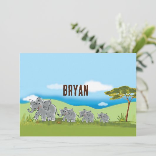 Niedliche Elefanten - Afrika Savanne | Einladung (Stehend Vorderseite)