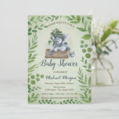 Niedliche Elefanten-Blätter, Dots Baby Dusche Einladung (Stehend Vorderseite)