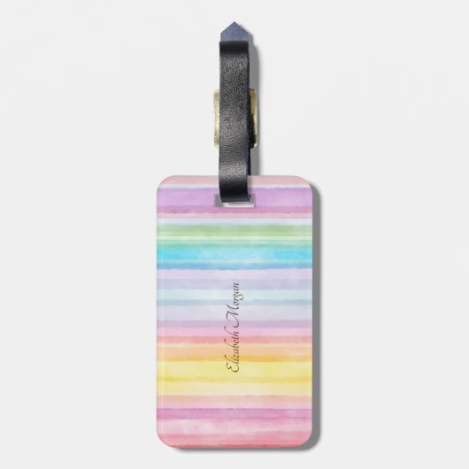 Niedliche Elefanten-Blume Wasserfarben Streifen Gepäckanhänger (Rückseite vertikal)