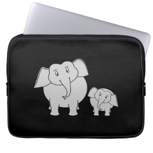 Niedliche Elefanten. Cartoon auf Schwarzem Laptopschutzhülle