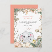 Niedliche Elefanten Foliage Coral Baby Dusche Dankeskarte (Vorne/Hinten)