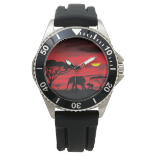 Niedliche Elefanten im Serenegti Sunset Armbanduhr