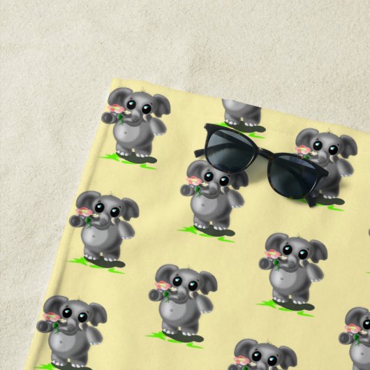 Niedliche Elefanten mit Blume Beach Handtuch (Beispiel)