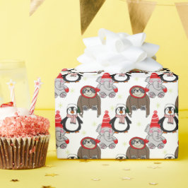 Niedliche Elefanten-, Pinguin- und Schleppmuster Geschenkpapier