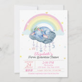 Niedliche Elefanten Rainbow Stars Geburtstag Einladung (Vorderseite)