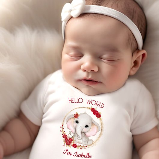 Niedliche Elefanten-Rote Rosen Blumenname Neugebor Baby T-shirt