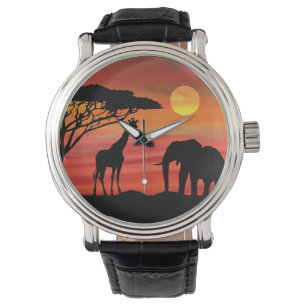 Niedliche Elefanten und Giraffen im Serengeti Armbanduhr