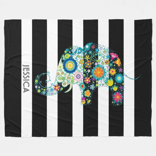 Niedliche Elefanten und schwarz-weiße Streifen Fleecedecke (Vorderseite (Horizontal))