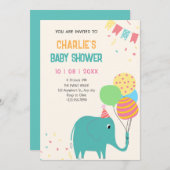 Niedliche Elefantenballons Babydusche Einladung (Vorne/Hinten)