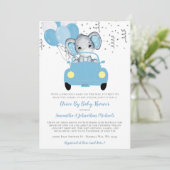 Niedliche Elefantenballons fahren mit Kinderdusche Einladung (Stehend Vorderseite)