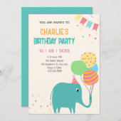 Niedliche Elefantenballons Geburtstag Einladung (Vorne/Hinten)