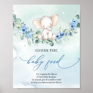 Niedliche Elefantenblauer Blume Raten Das Baby Foo Poster
