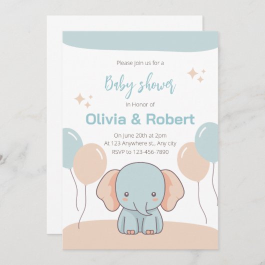 Niedliche Elefantendusche Einladung (Vorne/Hinten)