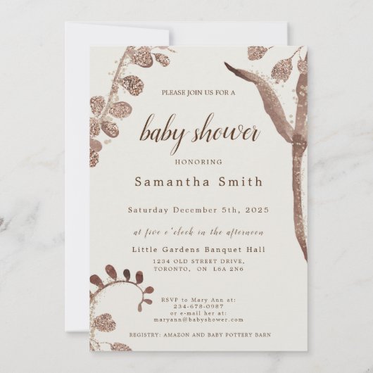 Niedliche Elefantendusche, Liege & Blumenmuster Einladung (Rückseite)