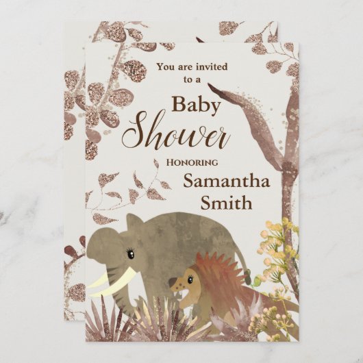 Niedliche Elefantendusche, Liege & Blumenmuster Einladung (Vorne/Hinten)