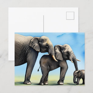 Niedliche Elefantenfamilie Wasserfarbe Postkarte