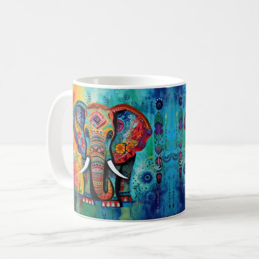Niedliche Elefantenfarben von Funky Mixed Media An Kaffeetasse (Vorderseite Links)