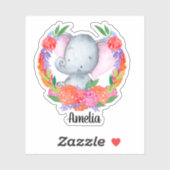 Niedliche Elefantenfarbige Blume Personalisiert Vi Aufkleber (Blatt)