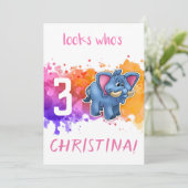 Niedliche ElefantenGeburtstagskarte Lila Karte (Stehend Vorderseite)