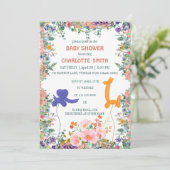 Niedliche Elefantengiraffe Ballon Blumenbaby-Dusch Einladung (Stehend Vorderseite)