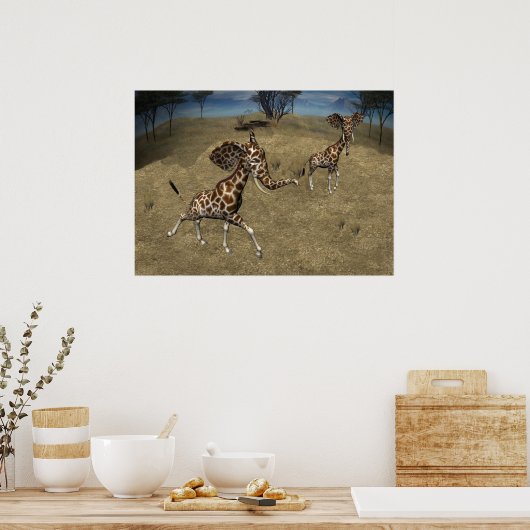 Niedliche ElefantenGiraffen Poster (Küche)