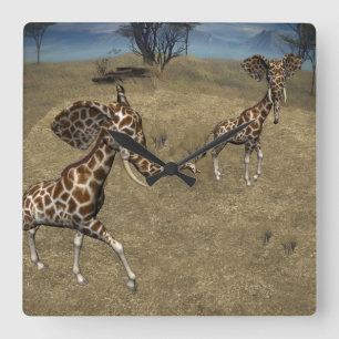 Niedliche ElefantenGiraffen Quadratische Wanduhr