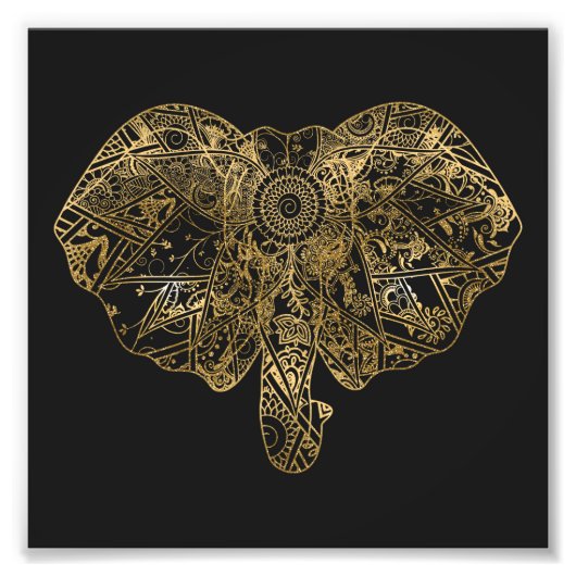 Niedliche Elefantenhand gezeichnet Henna blühend Fotodruck (Vorne)