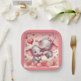 Niedliche Elefantenhäuser, Herzen und Rose Pappteller