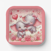 Niedliche Elefantenhäuser, Herzen und Rose Pappteller (Vorderseite)