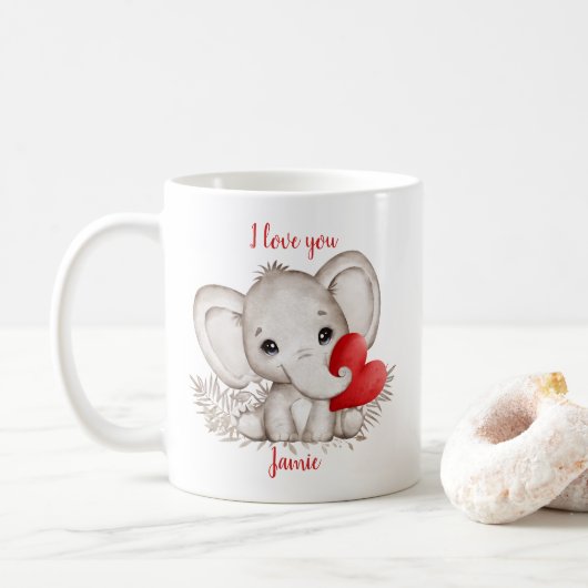 Niedliche Elefantenherz Valentine Liebe Personalis Kaffeetasse (Mit Donut)