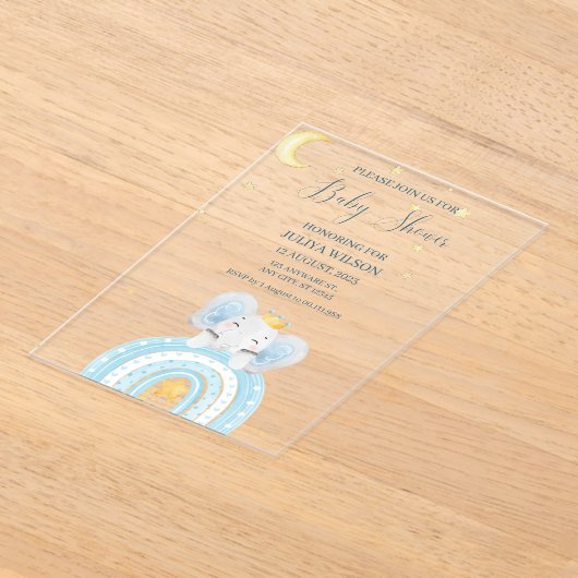 Niedliche Elefantenjunge Babydusche Acryleinladungen (Ablage )