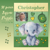 Niedliche Elefantenjunge Fotos mit grüngelben Name Puzzle