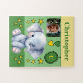 Niedliche Elefantenjunge Fotos mit grüngelben Name Puzzle (Horizontal)