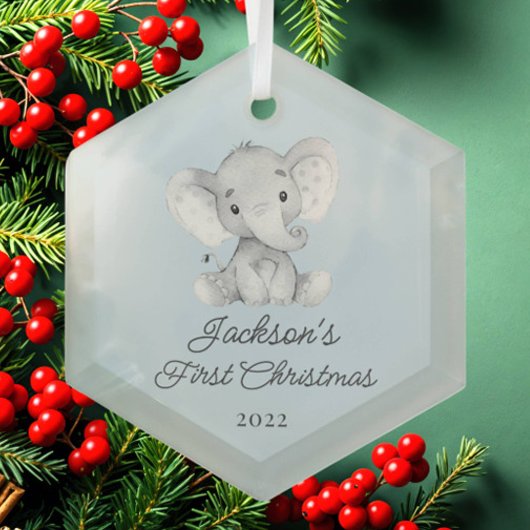 Niedliche Elefantenjungen First Christmas Ornament Aus Glas