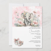 Niedliche Elefantenjungfrau mit Blume Babydusche Einladung (Vorderseite)