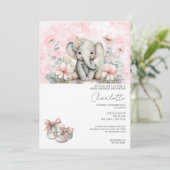 Niedliche Elefantenjungfrau mit Blume Babydusche Einladung (Stehend Vorderseite)