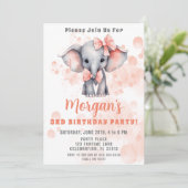 Niedliche Elefantenpartei Peach Geburtstag Einladung (Stehend Vorderseite)