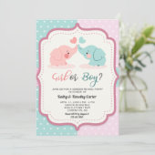 niedliche Elefantenpolka-Punkte Geschlecht offenba Einladung (Stehend Vorderseite)