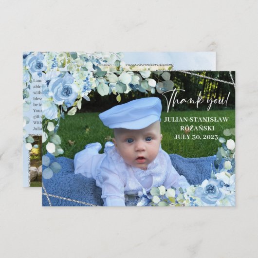 Niedliche Elefantenrösche Rose Eukalyptus-Glitzern Dankeskarte (Vorne/Hinten)