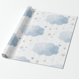 Niedliche Elegant Blue Ivory Clouds Stars Boy Dusc Geschenkpapier