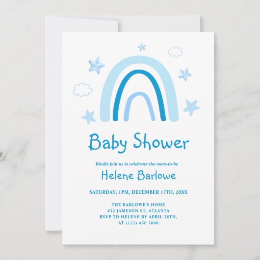 Niedliche Elegant Blue Rainbow Baby Dusche Einladung (Vorderseite)